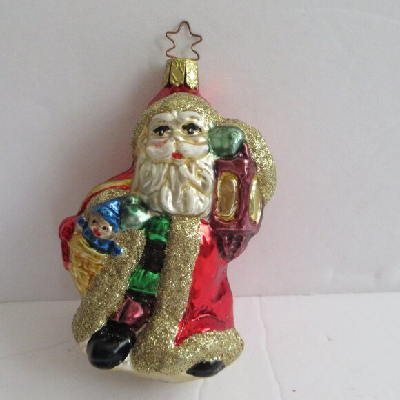 Inge Glas Christmas Ornament Yuletide Visitor Santa Signed Artist EM Merck 1997 - Picture 1 of 16